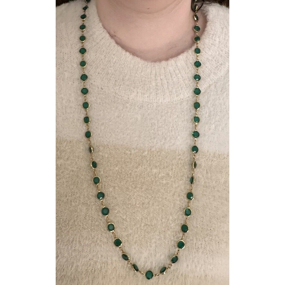 Austria USA Green Crystal Necklace Sparkly 16” Drop VTG